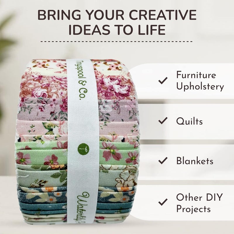 Tinyspool & Co. شرائط قماش جلي رول من Tinyspool & Co. للتطريز، الحرف اليدوية، والخياطة، مجموعة متنوعة من 40 شريط، قطن ناعم للبطانيات، السجاد، التنجيد، ديكور المنزل، وصنع الحقائب، بركة زنبق الماء - Image 3